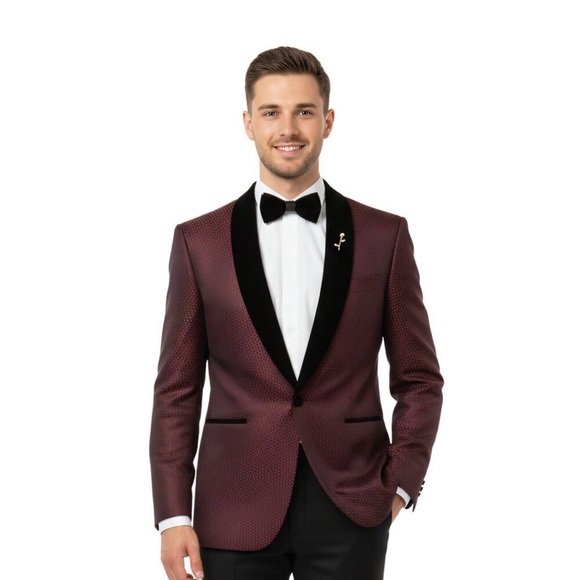 Burgundy men’s slim fit jacket velvet